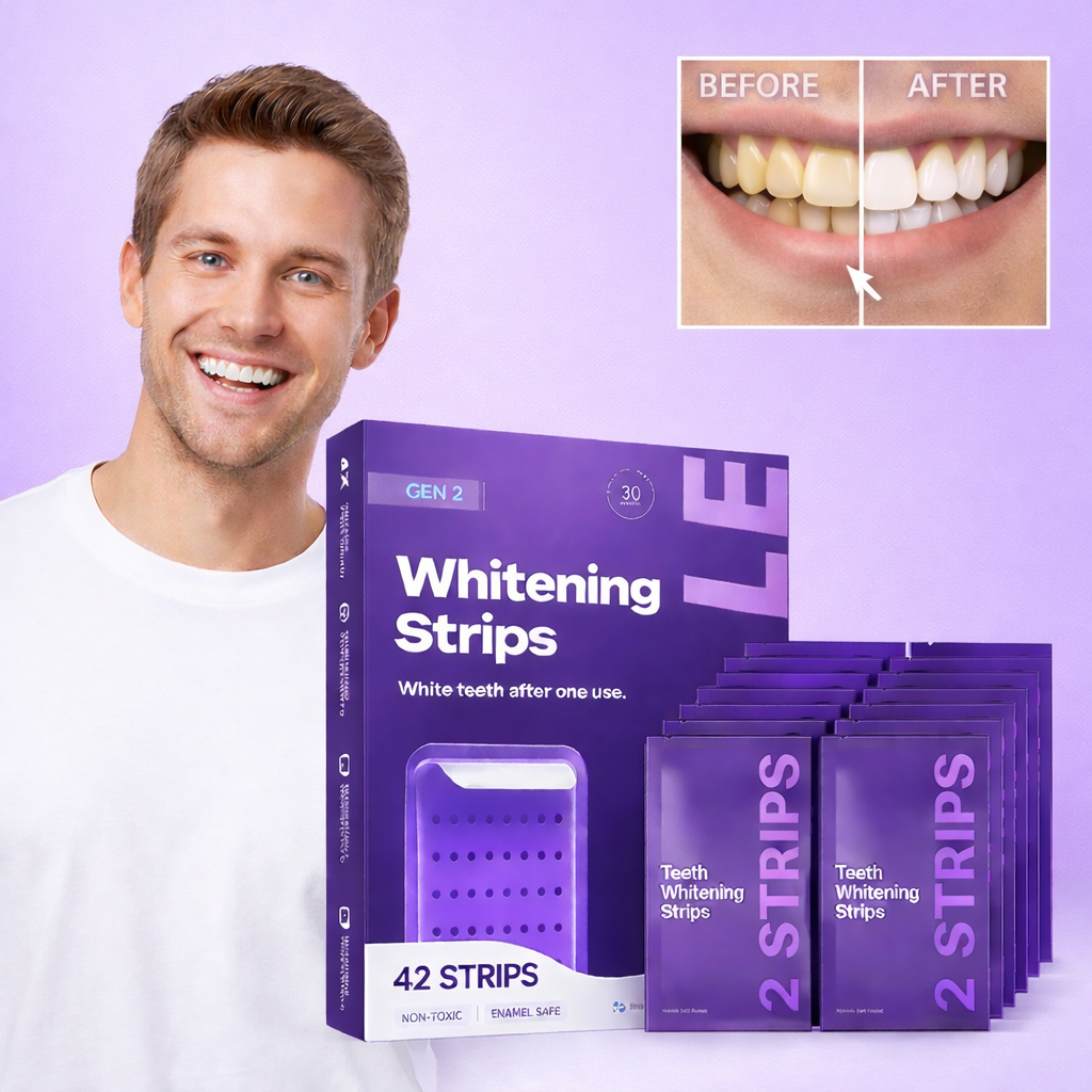 Purple Teeth Whitening Strips 42 Counts | 8x Brighter Smile in 30 Mins