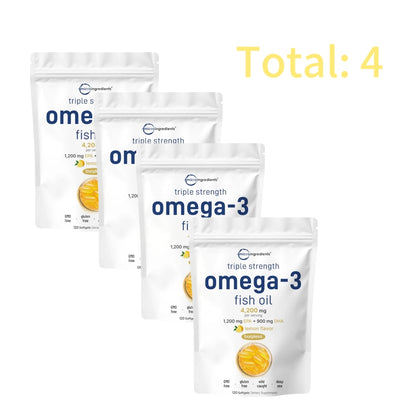 Omega 3 Fish Oil Supplements 4,200mg Per Serving| Lemon Flavored Burpless | EPA 1200mg + DHA 900mg
