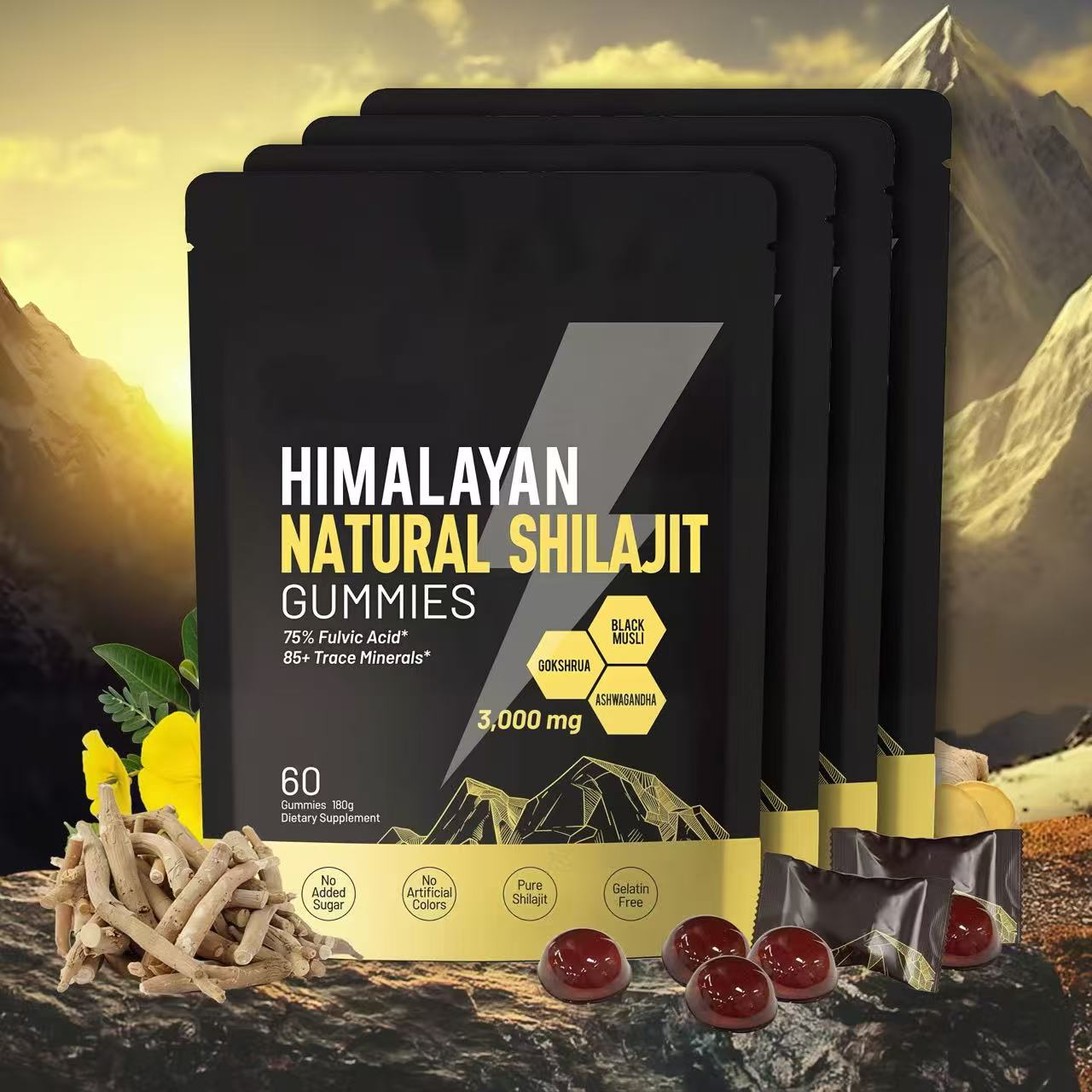 Himalayan Shilajit Gummies | With Ashwagandha, Gokshura & other herbs | No addedsugar，60 Gummies