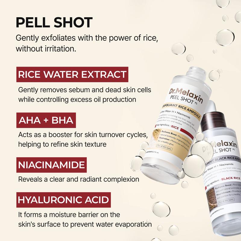 Peel Shot Glow Rice Ampoule Duo White rice ampoule+Black rice ampoule Soft Exfoliating Face and Body Scrub Dead Skin Cells, Blackheads Remover for All Skin Types1