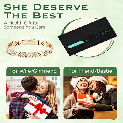 Feraco Women Pure Copper Clover Magnetic Bracelet, Zircon Inlay Adjustable Pain Relief Therapy Bangle