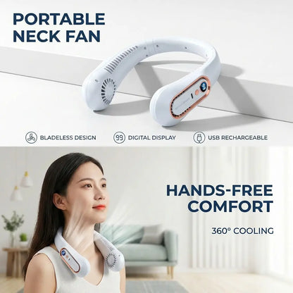 360° Bladeless Neck Fan – Hands-Free Portable Cooling That Follows You Everywhere