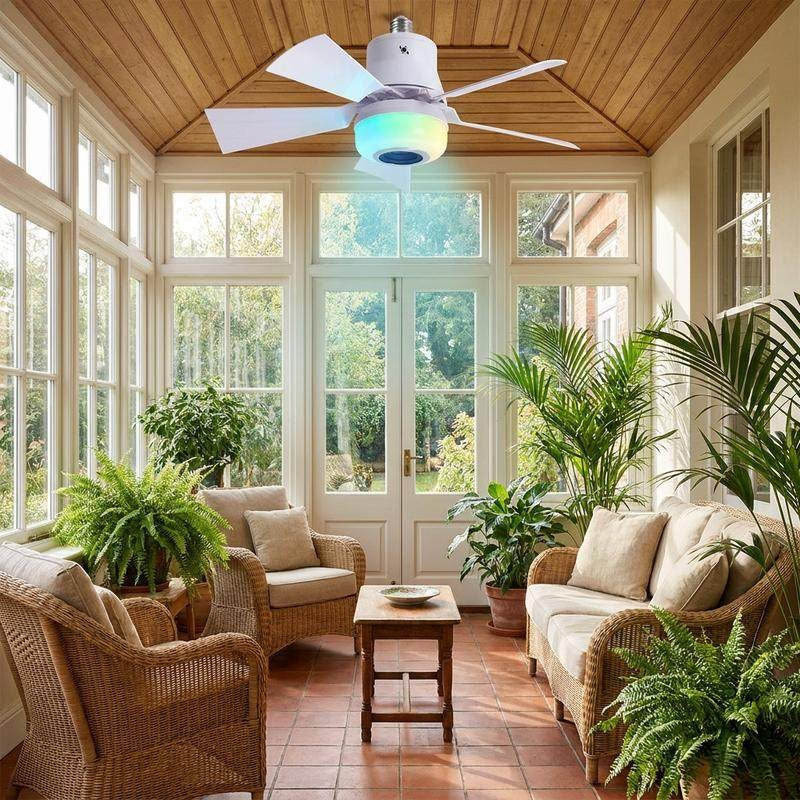 🎁Smart E27 Ceiling Fan Light with Hi-Fi Bluetooth Speaker & Mood Lighting  Cool Breezes • Crystal-Clear Sound • 16 Million Colours💡🌬️🎵