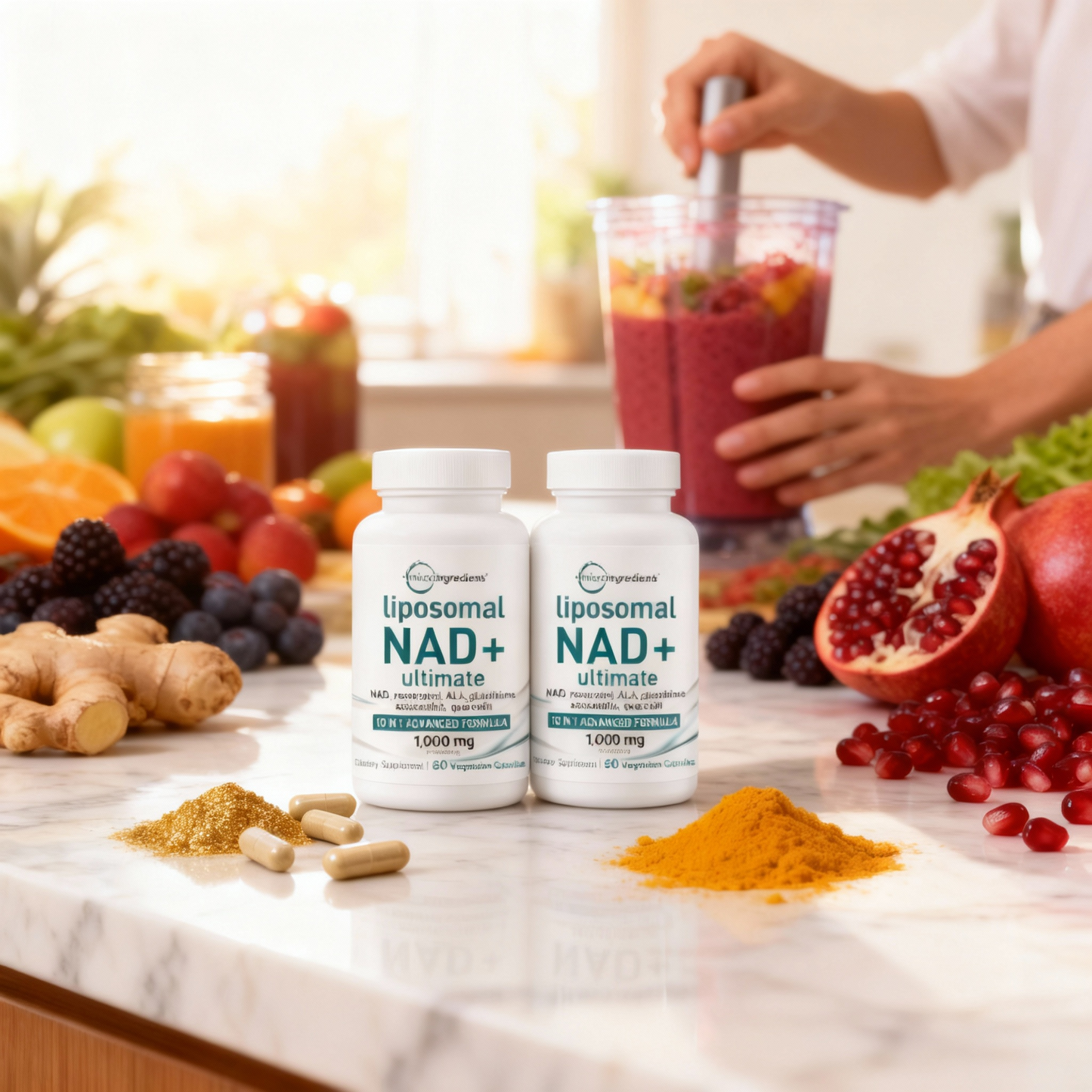 High-Potency Anti-Aging NAD+ | Liposomal 1000mg with Resveratrol for Energy, Brain & Cellular Health | 60 Veggie Capsules