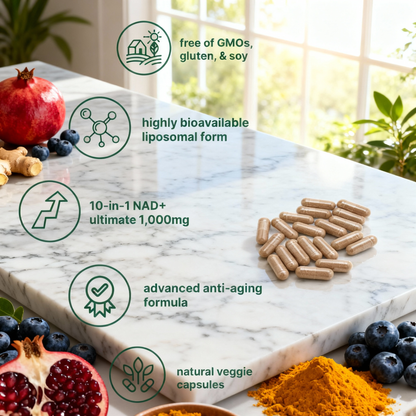 High-Potency Anti-Aging NAD+ | Liposomal 1000mg with Resveratrol for Energy, Brain & Cellular Health | 60 Veggie Capsules