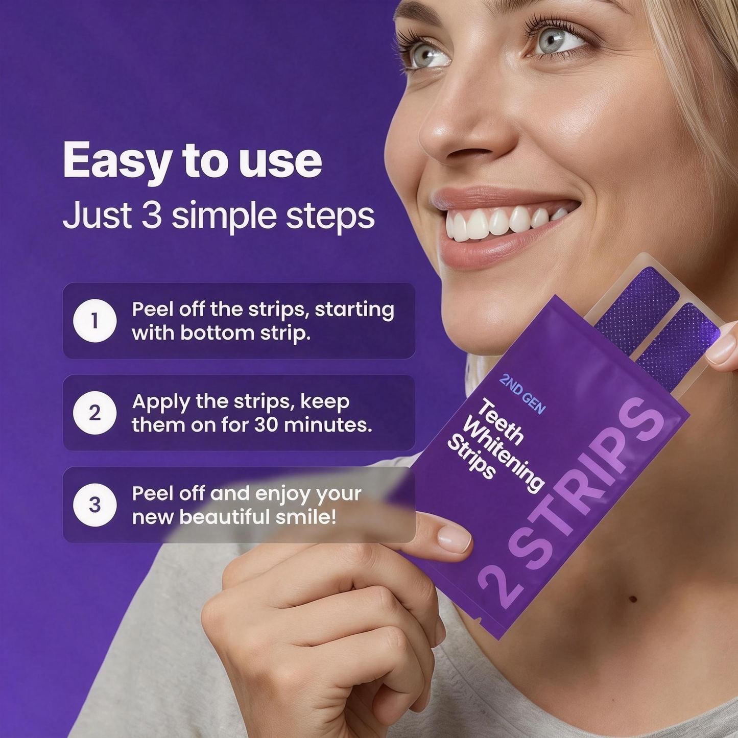 Purple Teeth Whitening Strips 42 Counts | 8x Brighter Smile in 30 Mins