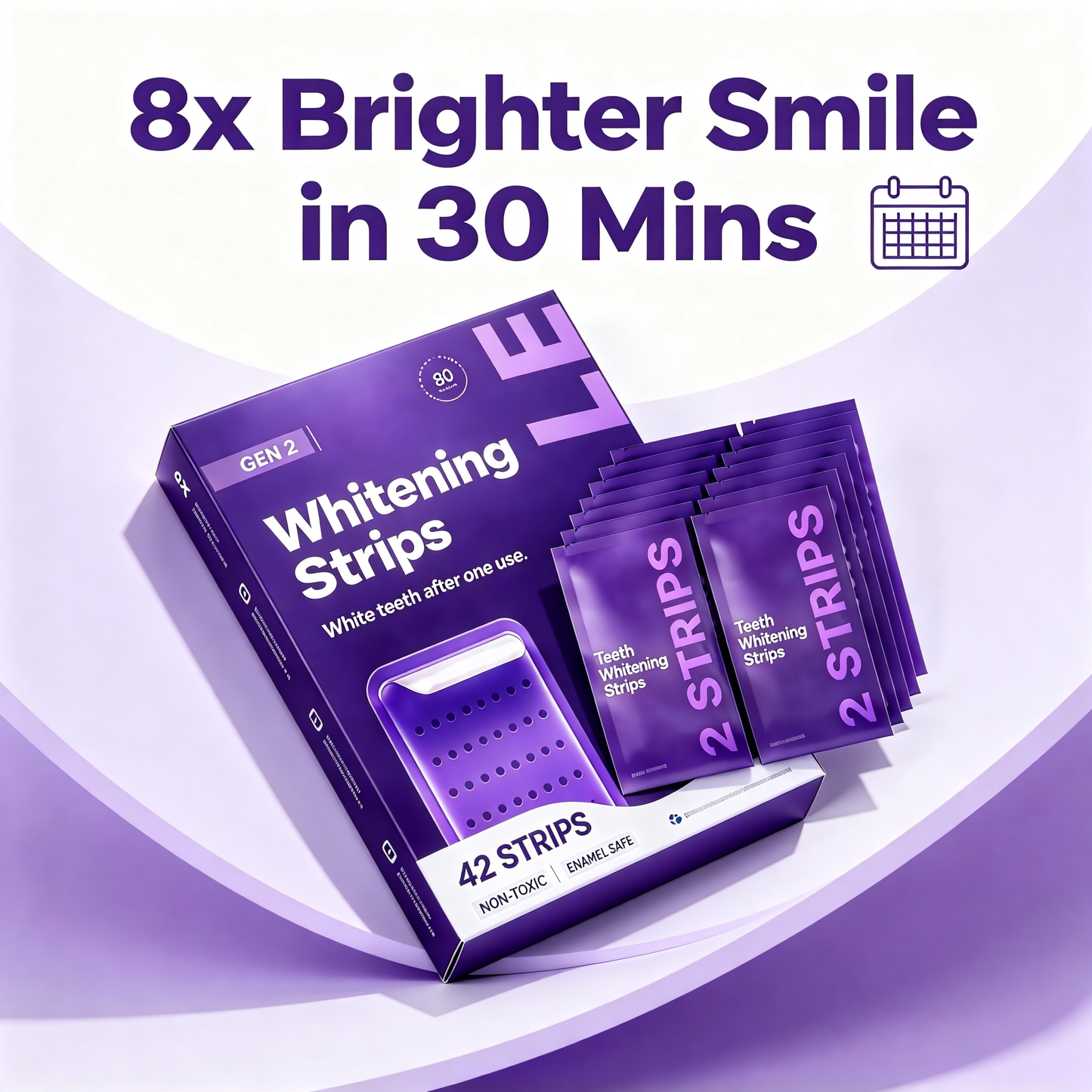 Purple Teeth Whitening Strips 42 Counts | 8x Brighter Smile in 30 Mins