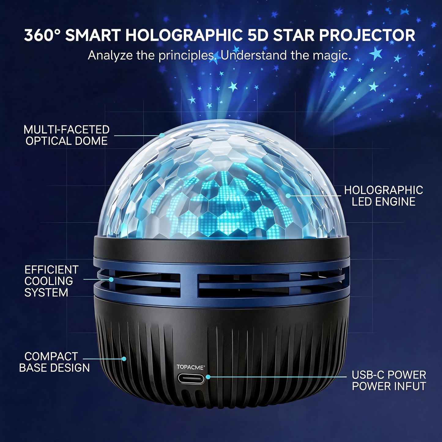 PureSource® 360° Panoramic Galaxy & Ocean Projector - Immersive Smart Ambient Lighting