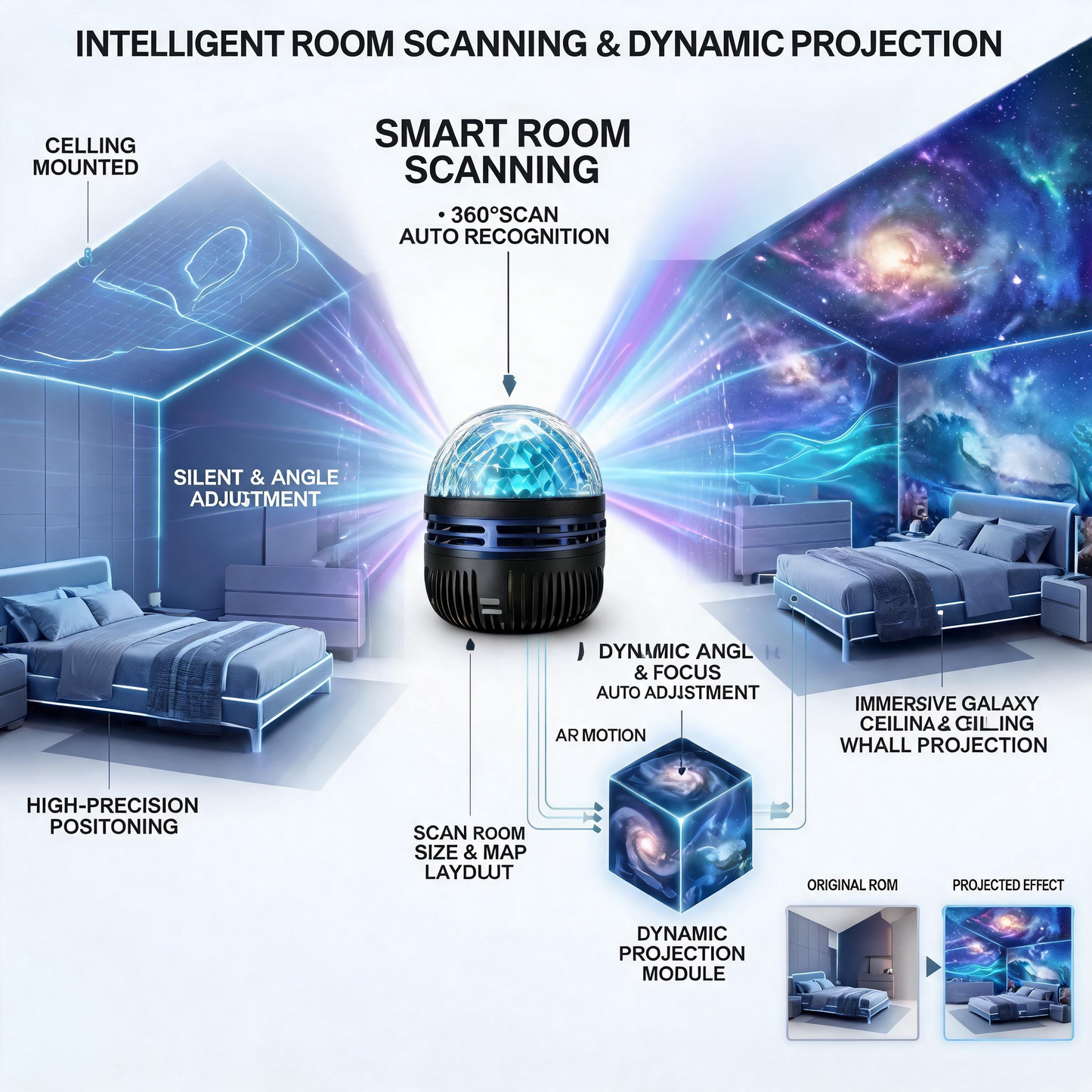 PureSource® 360° Panoramic Galaxy & Ocean Projector - Immersive Smart Ambient Lighting