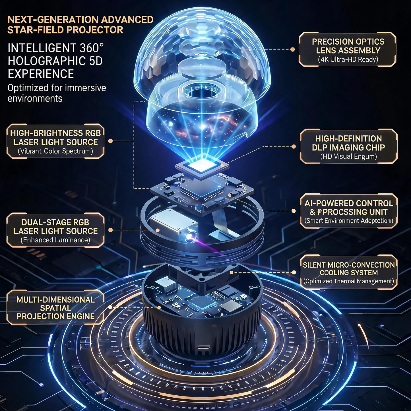 PureSource® 360° Panoramic Galaxy & Ocean Projector - Immersive Smart Ambient Lighting