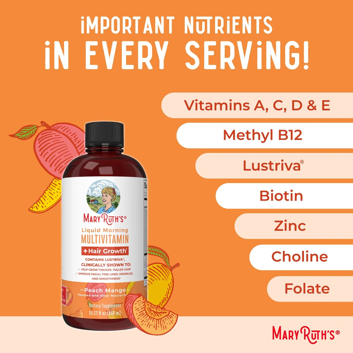 Liquid Morning Multivitamin + Hair Growth - Peach Mango