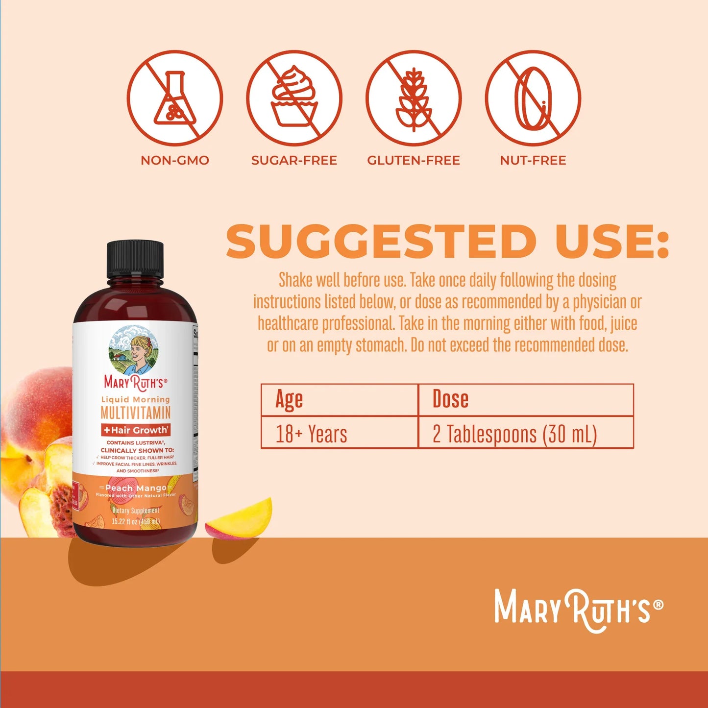 Liquid Morning Multivitamin + Hair Growth - Peach Mango