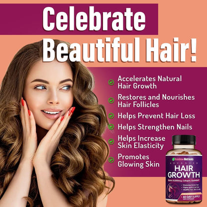Hair Growth Vitamins for Women aturally Regrow Stronger & Healthier Hair, Skin and Nails | Stops Hair Loss | 60 Day Supply
