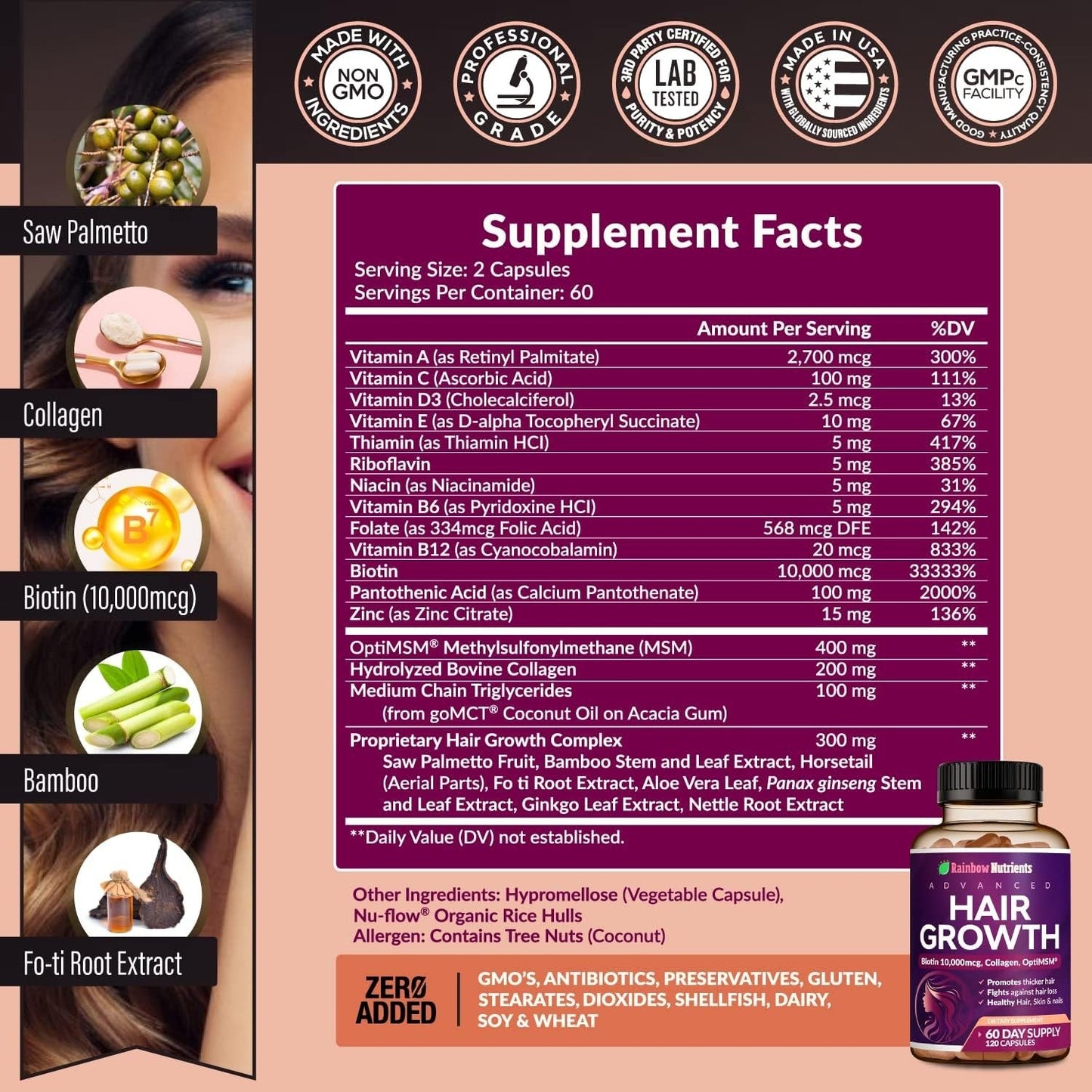 Advanced Hair, Skin & Nails Growth Formula Doctor-Formulated with Collagen & Biotin for Intrinsic Beauty Support