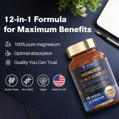 (2PC)Magnesium 12 in 1 Complex 700mg - Glycinate Citrate Malate Taurate