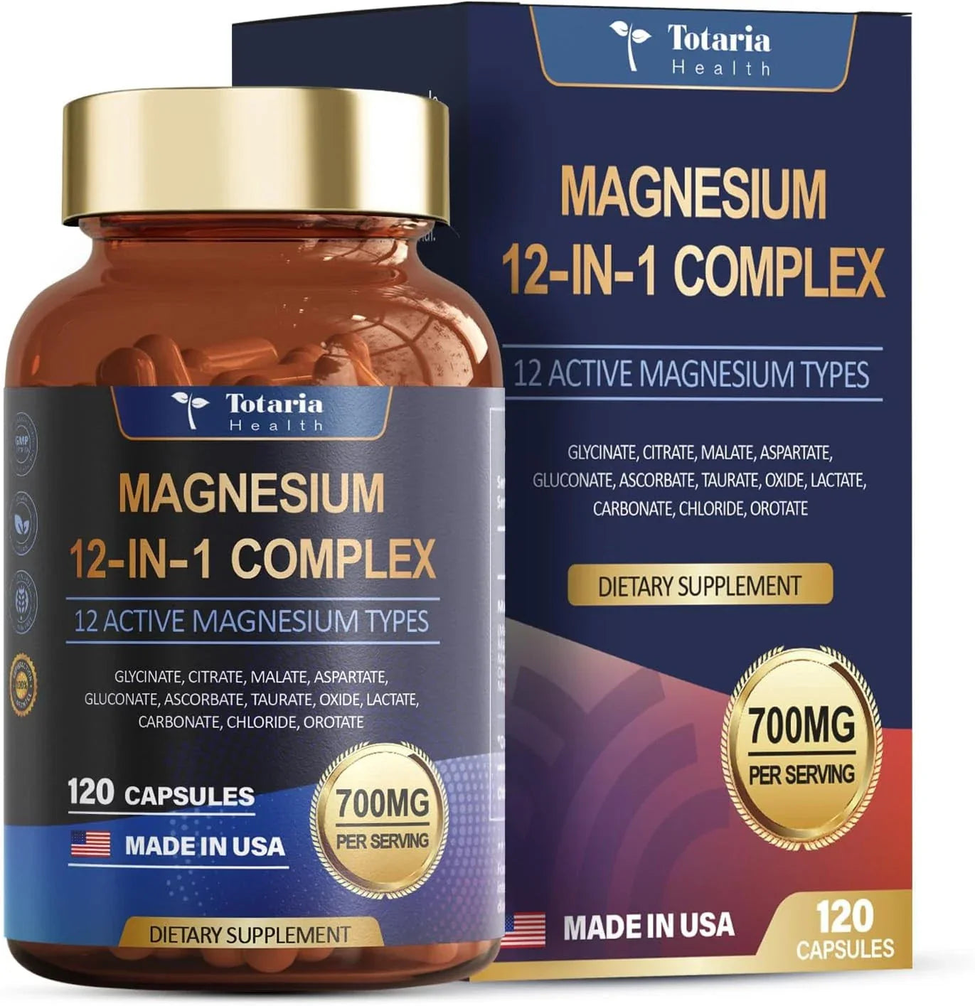 (2PC)Magnesium 12 in 1 Complex 700mg - Glycinate Citrate Malate Taurate