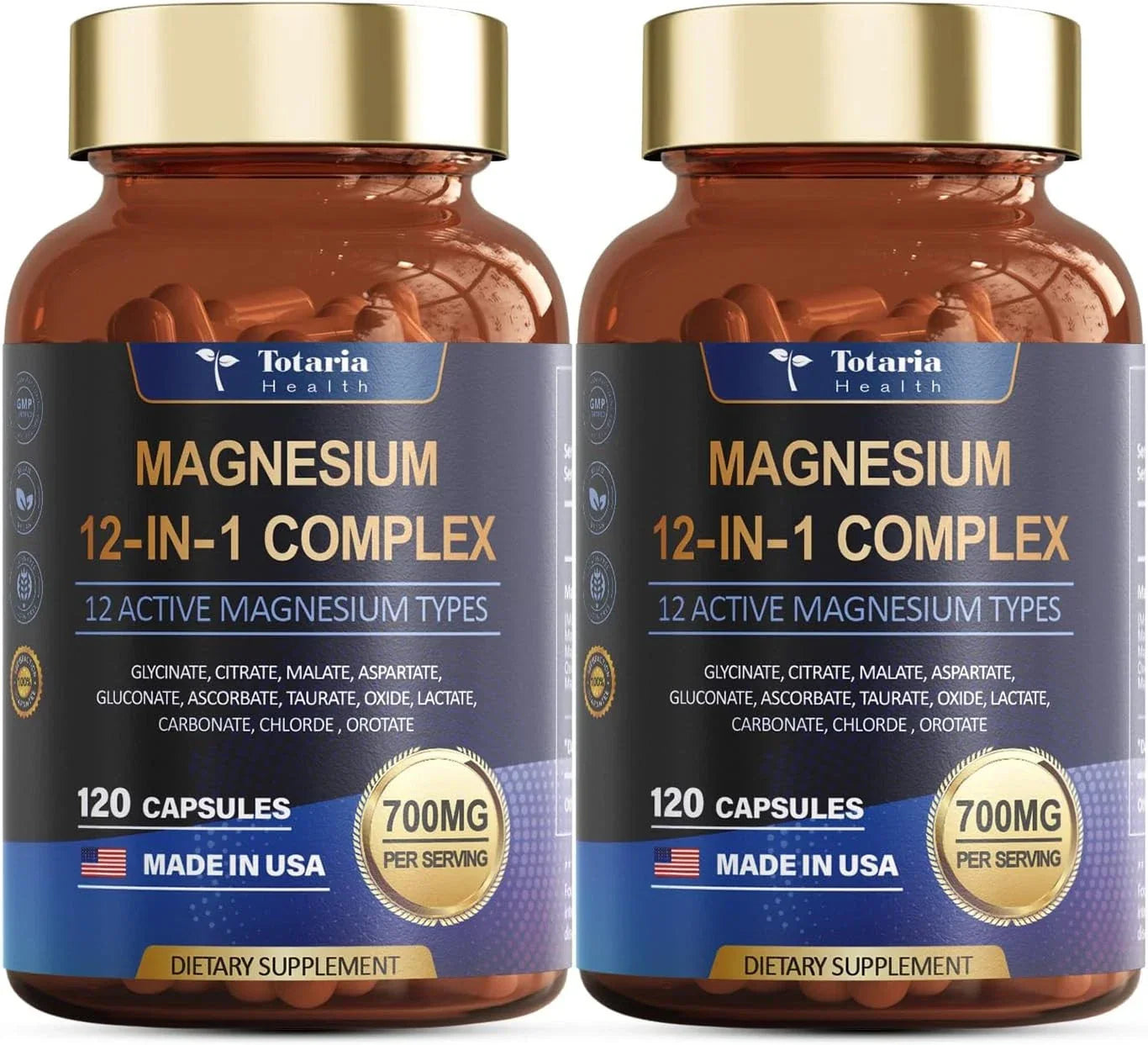(2PC)Magnesium 12 in 1 Complex 700mg - Glycinate Citrate Malate Taurate.2