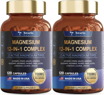 (2PC)Magnesium 12 in 1 Complex 700mg - Glycinate Citrate Malate Taurate