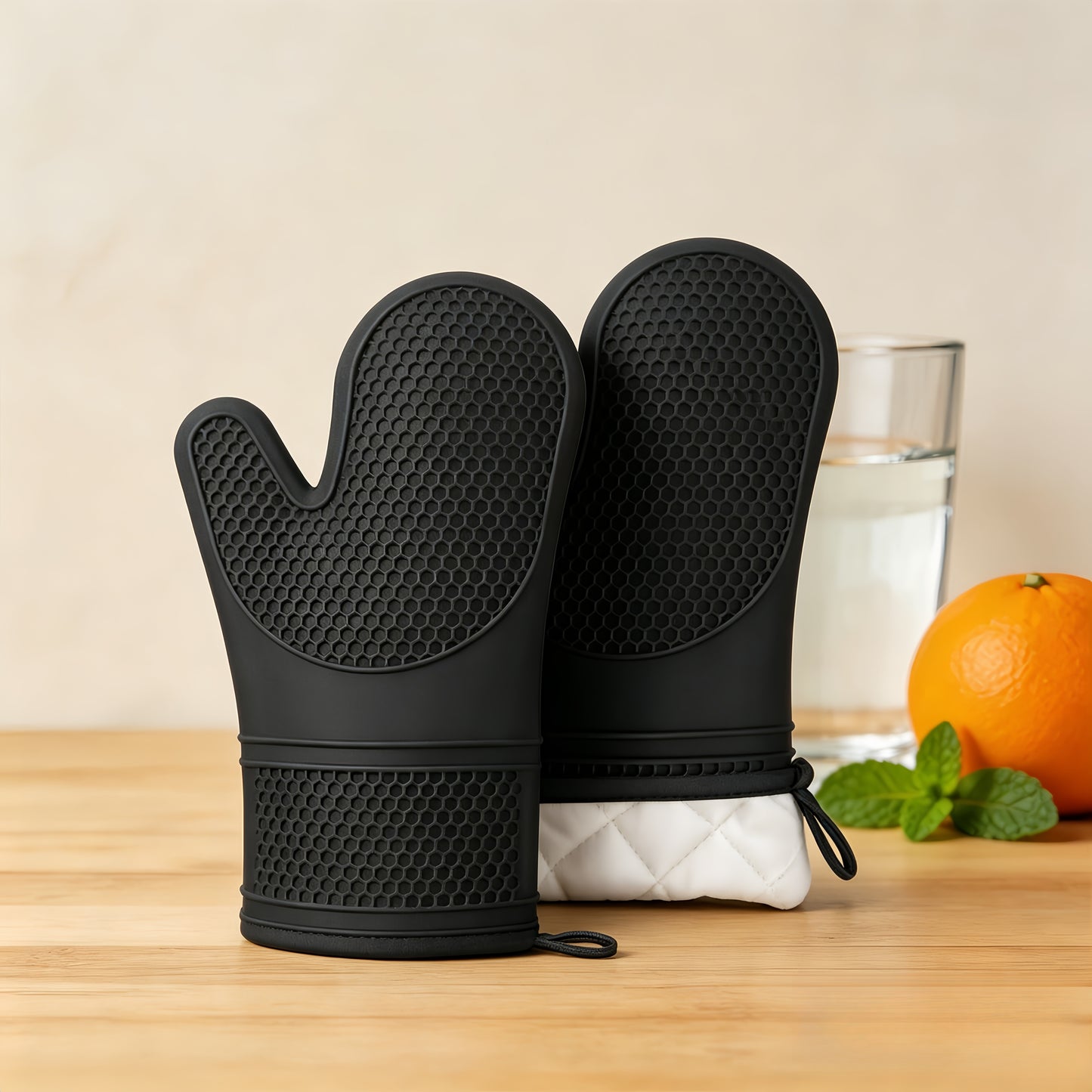 Silicone Oven Mitts – Heat & Water Resistant, Non-Slip, Cotton Lining for Kitchen & BBQ